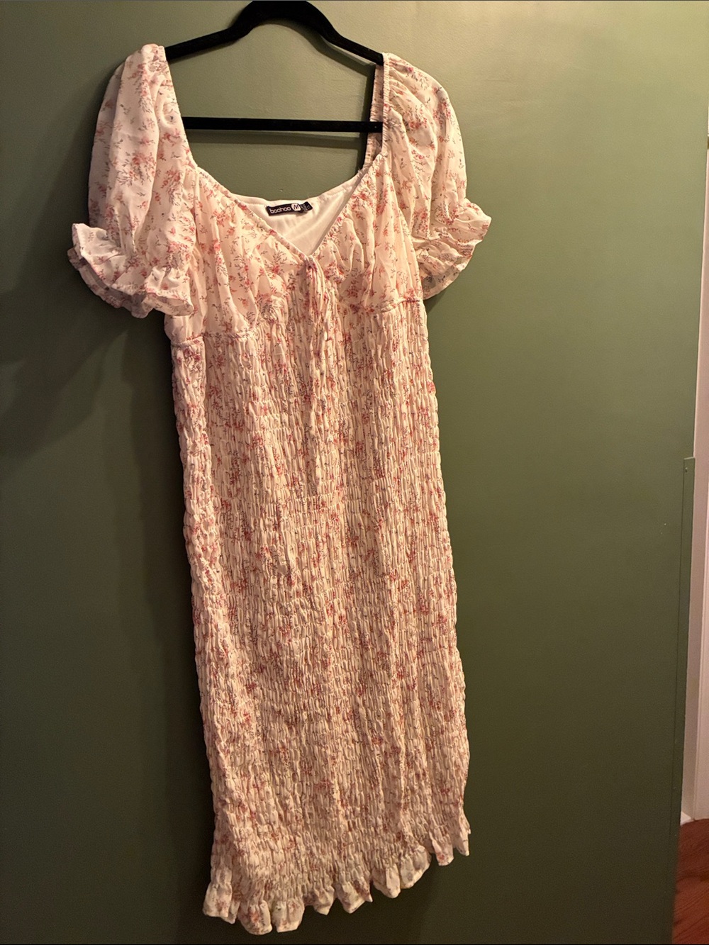 Floral Puff-Sleeve Midi Dress - Light Pink